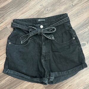 Zara Black High Waist Shorts with Tie Belt